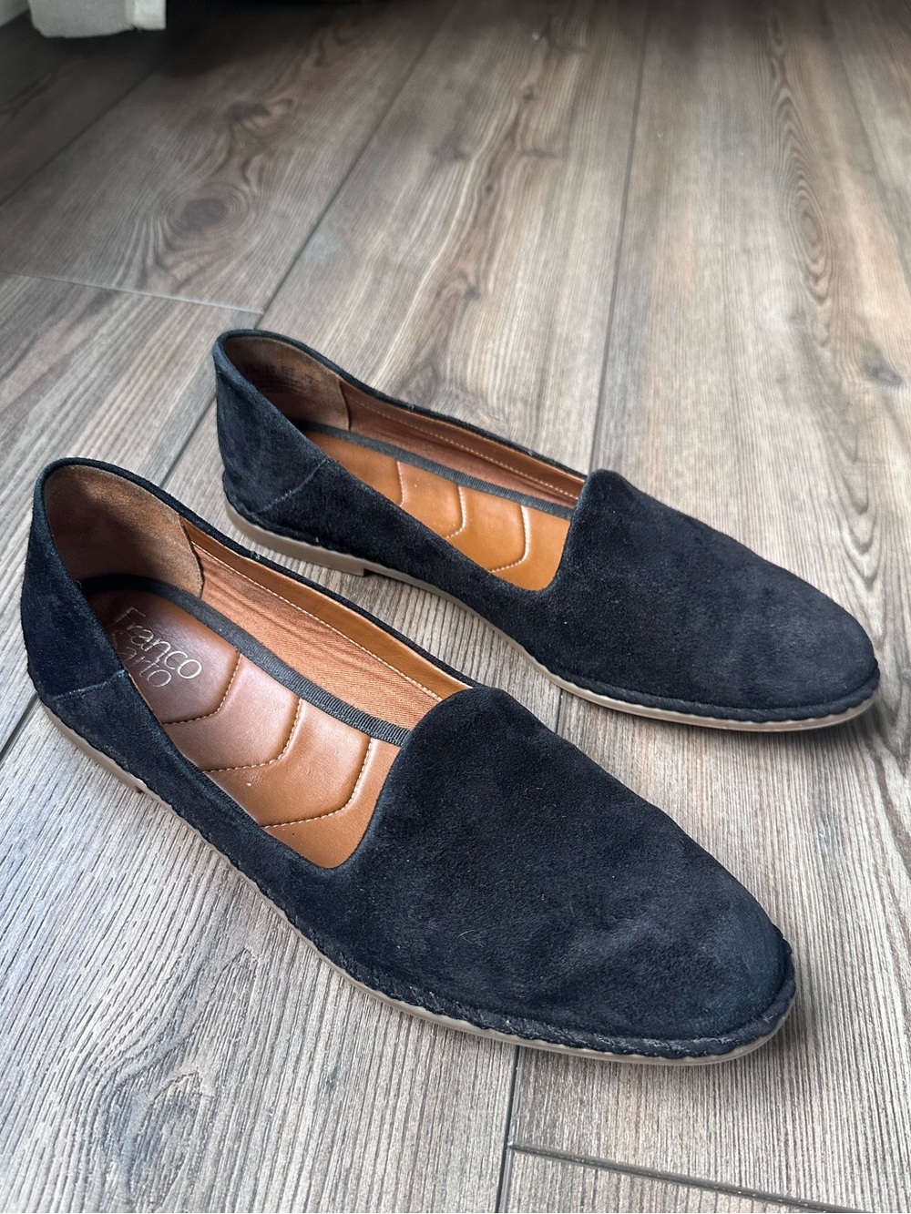 Franco Sarto Black Suede Loafers Flats Size 8.5, EUC